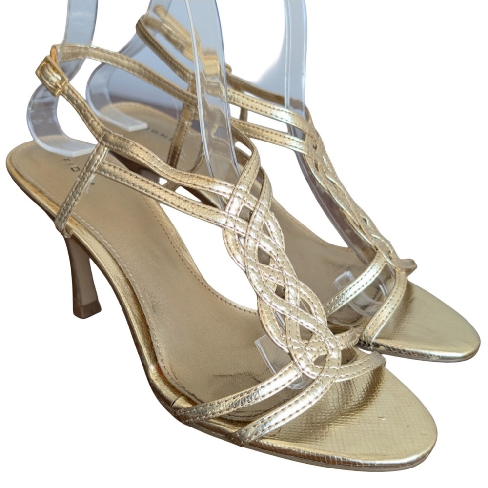 Fioni US 7‎ Women's Gold Strappy Party Stiletto Heels Shoes Y2K Club